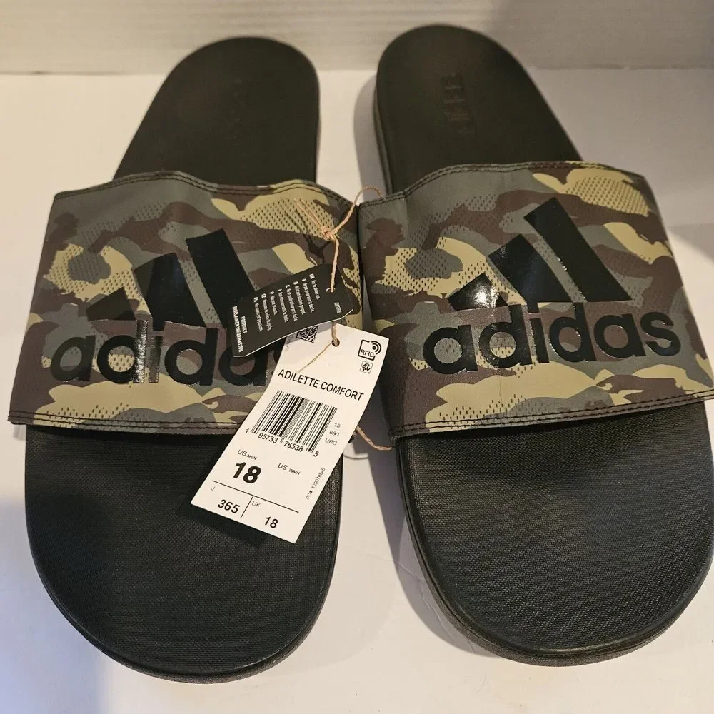 Adidas Adilette Comfort Slide Sandals Camo Men's Size 18 New W Tags